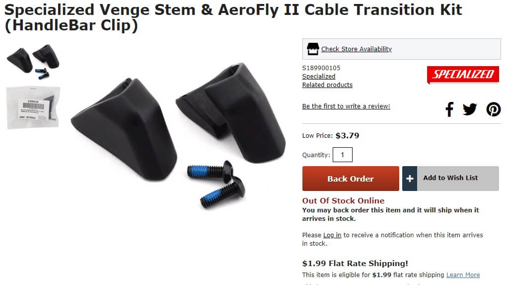 Specialized Venge Stem & AeroFly II Cable Transition Kit